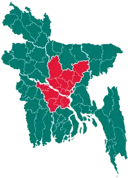 Map of Bangladesh showing Dhaka division