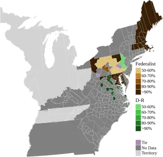 Map of presidential election results by county, shaded according to the vote share of the highest result for an elector of any given party