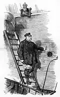 Dropping the Pilot. Cartoon by Sir John Tenniel (1820-1914), first published in the British magazine Punch, 29 March 1890. Bismarck forced retirement by Wilhelm II; Baimarck later received a personel copy by Tenniel