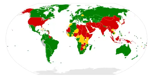 Map showing how countries voted when the UN suggested a death penalty moratorium (2008)&nbsp;&nbsp;In favour (106)&nbsp;&nbsp;Against (46)&nbsp;&nbsp;Did not vote (34)