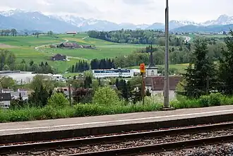 View to the Catholic church of Matran