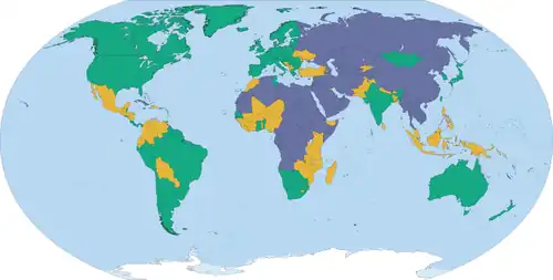 This map shows the findings of Freedom House's survey Freedom in the World 2016. The survey reports how much freedom countries had. Just because countries are the same color does not mean they are exactly the same.
&nbsp;&nbsp;Free (86) &nbsp;&nbsp;Partly Free (59) &nbsp;&nbsp;Not Free (50)