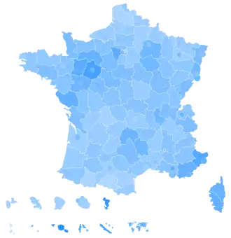Support for Fillon by department and major city