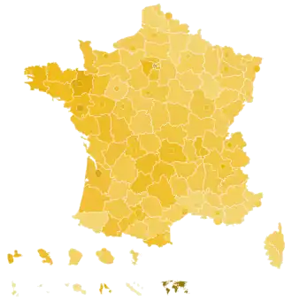 Support for Macron by department and major city