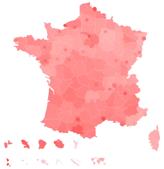 Support for Mélenchon by department and major city