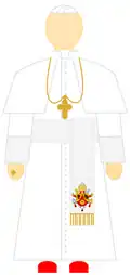 Pope(Often with pellegrina.His coat of arms is embroideredat the bottom of his fascia.)