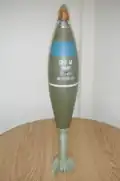 A 120&nbsp;mm High Explosive mortar bomb.