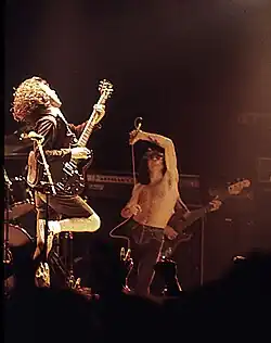 Bon Scott (centre) with AC/DC in August 1979