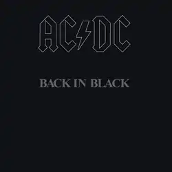 A black cover with "ACϟDC / BACK IN BLACK" in grey