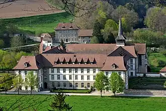 View of the southern side of the Abbey of Hauterive at Posieux