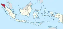 Map indicating the location of Aceh in Indonesia