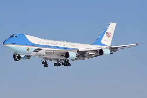Air Force One –  the presidential airplane used for carrying the president domestically and on foreign trips