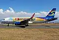 A Spirit Airlines airplane at Toluca. This airplane has a special paint job.