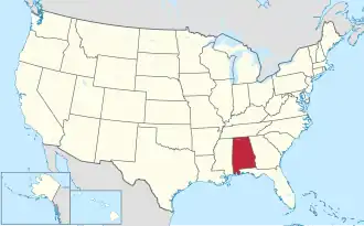 Map of the United States with Alabama highlighted