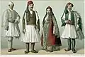 A group of upper-class Albanians in typical dress (circa 1850–1900).