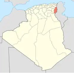 Map of Algeria highlighting Tébessa