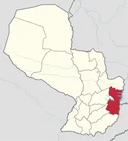 Location of Alto Paraná, in red, in Paraguay
