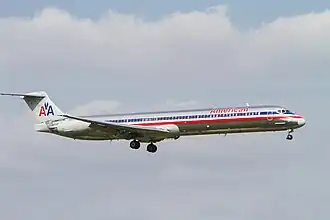 Jet airliner with two rear-mounted engines on takeoff