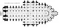 Plan of Amiens Cathedral in France shows a transept that does not go out far, and a ring of chapels at the east.