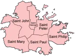 map of parishes of Antigua