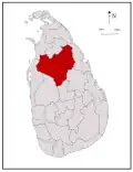 Area map of Anuradhapura District, located somewhat to the north of the centre of the country, in the North Central Province of Sri Lanka
