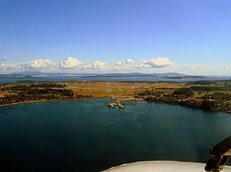 Aerial view of Victoria International Airport in North Saanich