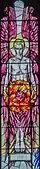 Stained glass, depicted with fire as the attribute, Church of St James, Grimsby