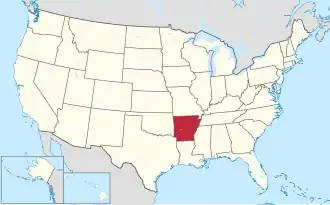 Map of the United States highlighting Arkansas