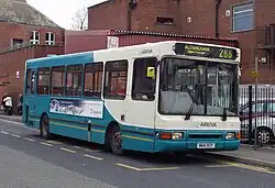 A Dennis Dart with Paladin bodywork with the upright "wrap-around" windscreen