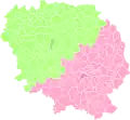 Arrondissements 1926-2017: Aubusson (rose), Guéret (green)