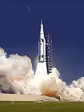Artist's rendering of the launch of Artemis 1