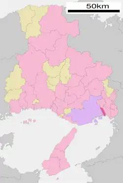 Location of Ashiya in Hyōgo Prefecture
