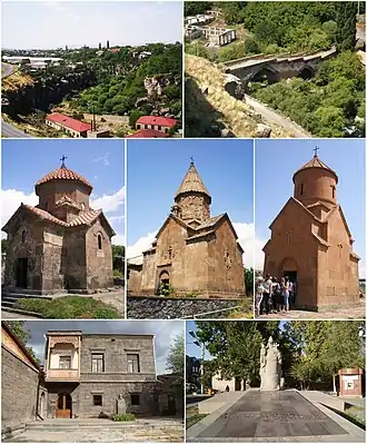 From top left:
Ashtarak town • Ashtarak bridge of 1664Karmravor Church • Saint Marianeh Church • Surp Sarkis ChurchHouse-museum of Perch Proshyan • the statue of Nerses Ashtaraketsi