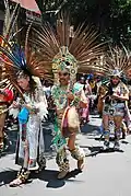 Aztecs celebrate a festival in Mexico City in traditional clothing