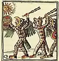 Eagle (left) and Jaguar warriors with macuahuitl
