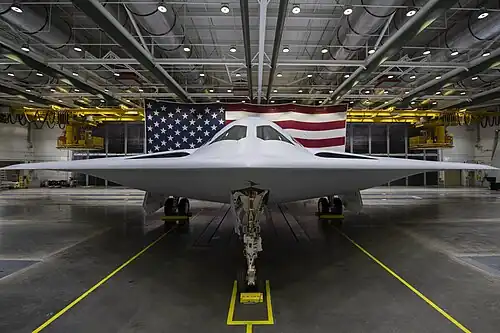The B-21 raider in a hangar.