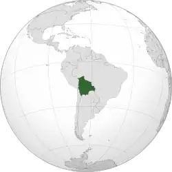 Location of Bolivia (dark green)in South America (grey)