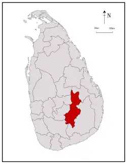 Map of Sri Lanka with Badulla District highlighted