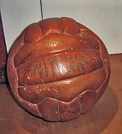 The leather ball used for the 1958 edition of the Inter-Cities Fairs Cup.