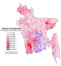 Distribution of Hindus by percentage.
