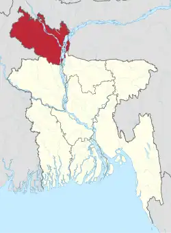 Map of Rangpur Division in red