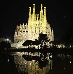 Sagrada Família Nativity façade by night (February&nbsp;2015)