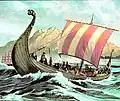 Viking longship. The Normans divided the Peninsula into three political spaces: Galizuland, Spánland and Skarland.