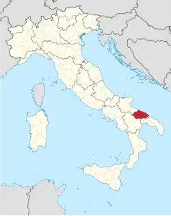 Map with the Metropolitan City of Bari in Italy