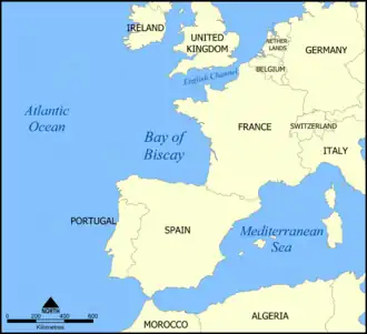 Map of the Bay of Biscay.