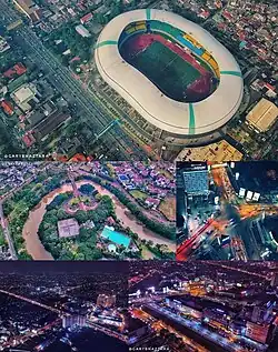 Clockwise, from top: Patriot Stadium Bekasi, Bekasi Junction Night, Bekasi Mall Night, Bekasi Pekayon City