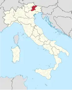 Map with the province of Belluno in Italy