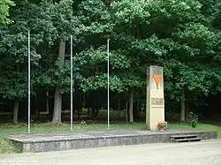 Inverted triangle on a monument for Ravensbrück death march victims, in the village of Grabow-Below