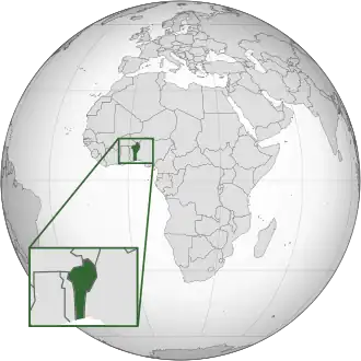 Location of &nbsp;Benin&nbsp;&nbsp;(dark green)