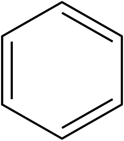 Benzene, an aromatic cyclic compound.